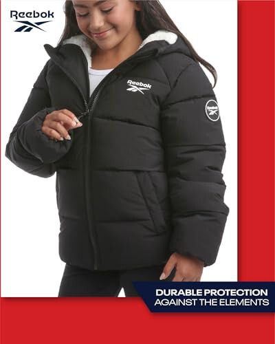 Reebok Girls' Winter Jacket – Heavyweight Quilted Puffer Parka Coat – Sherpa Fleece Lined Ski Jacket for Girls (4-16) - 5