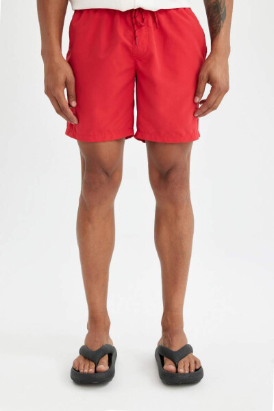 Regular Fit Above Knee Swim Shorts Red - 5