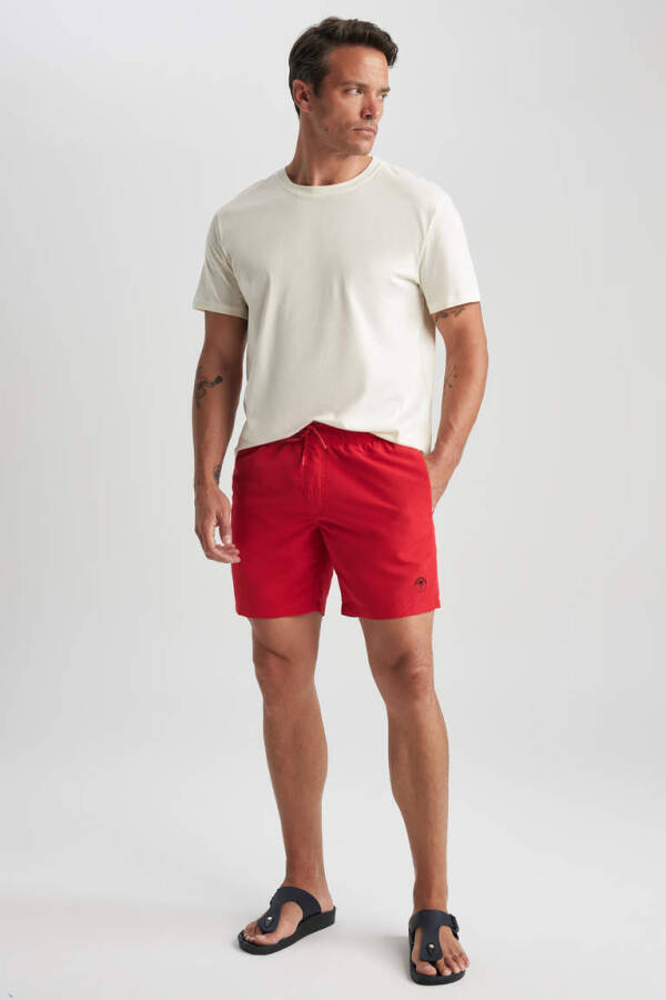 Regular Fit Above Knee Swim Shorts Red - 10