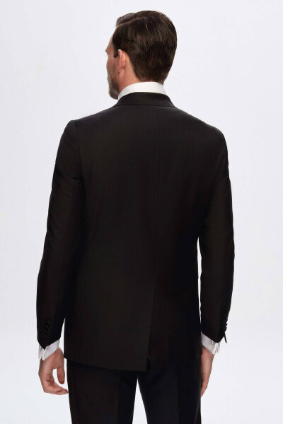 Regular Fit Black Plain Bi Stretch Lycra & Tuxedo Suit - 12