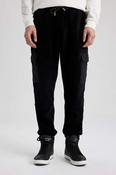 Regular Fit Cargo Pocket Fleece Sweatpants Black - 10