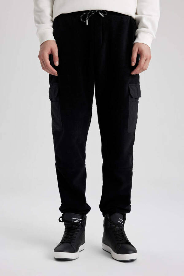 Regular Fit Cargo Pocket Fleece Sweatpants Black - 10