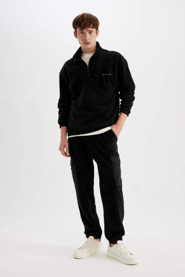 Regular Fit Cargo Pocket Fleece Sweatpants Black - 1