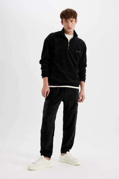 Regular Fit Cargo Pocket Fleece Sweatpants Black - 2