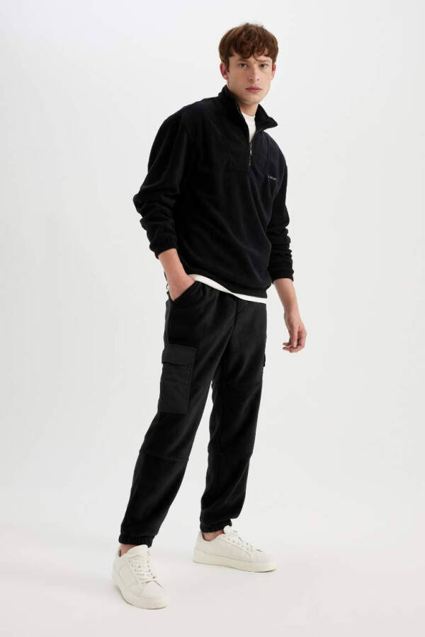 Regular Fit Cargo Pocket Fleece Sweatpants Black - 3