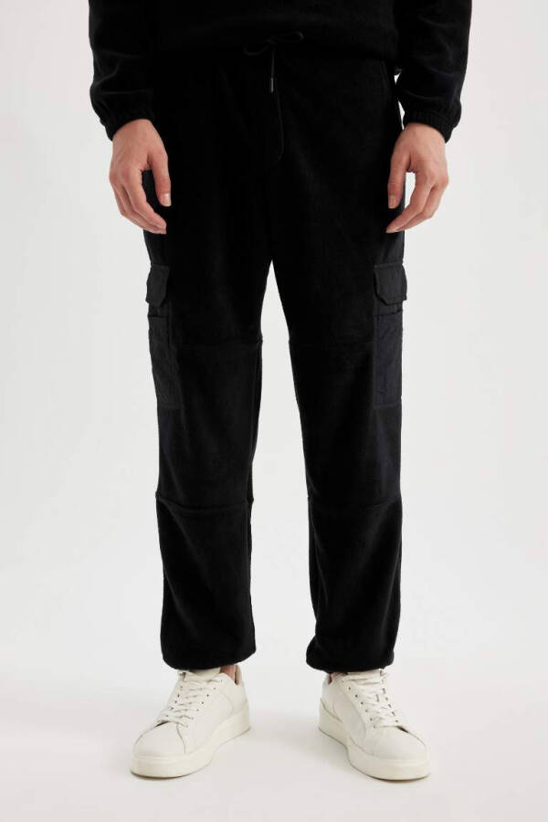 Regular Fit Cargo Pocket Fleece Sweatpants Black - 4