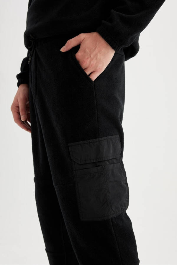 Regular Fit Cargo Pocket Fleece Sweatpants Black - 5