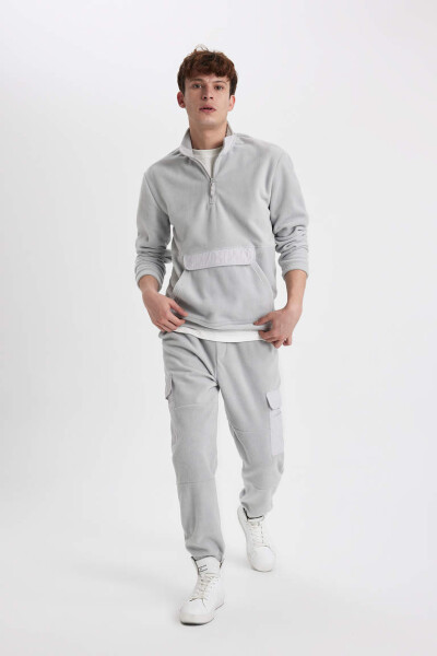 Regular Fit Cargo Pocket Fleece Sweatpants Light Grey - 2