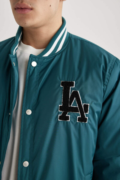 Regular Fit College Neck Bomber Jacket Dark Green - 4