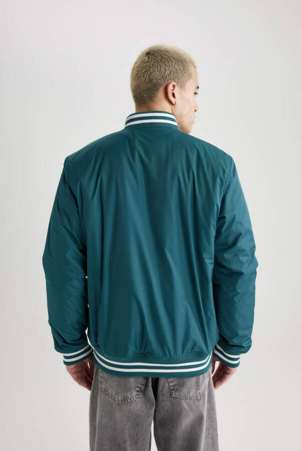 Regular Fit College Neck Bomber Jacket Dark Green - 5