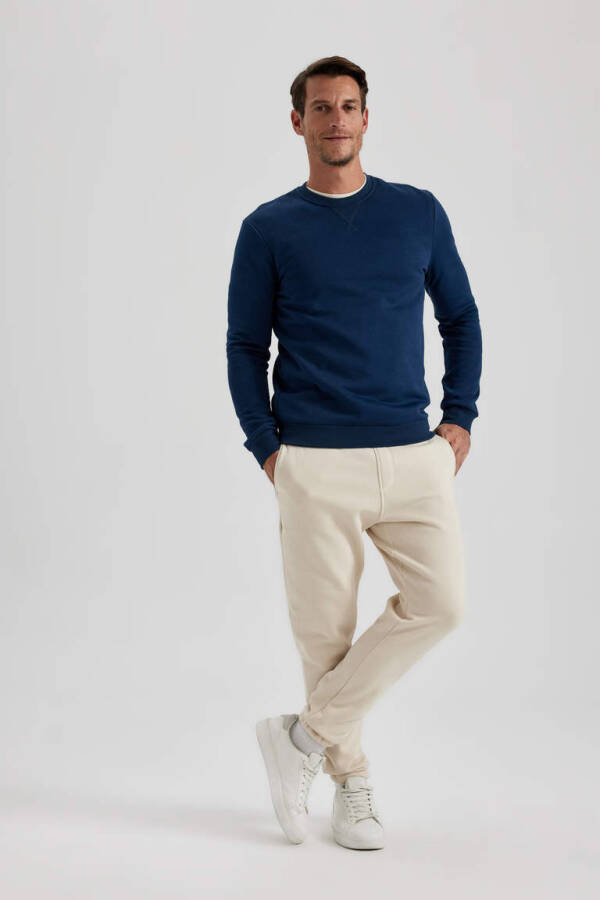 Regular Fit Crew Neck Basic Cotton Sweatshirt Indigo - 2