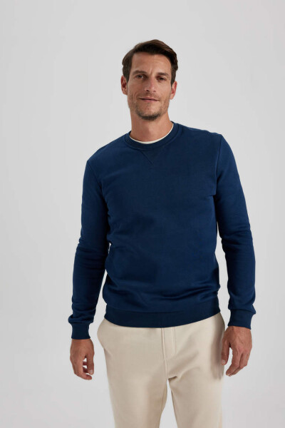 Regular Fit Crew Neck Basic Cotton Sweatshirt Indigo - 3