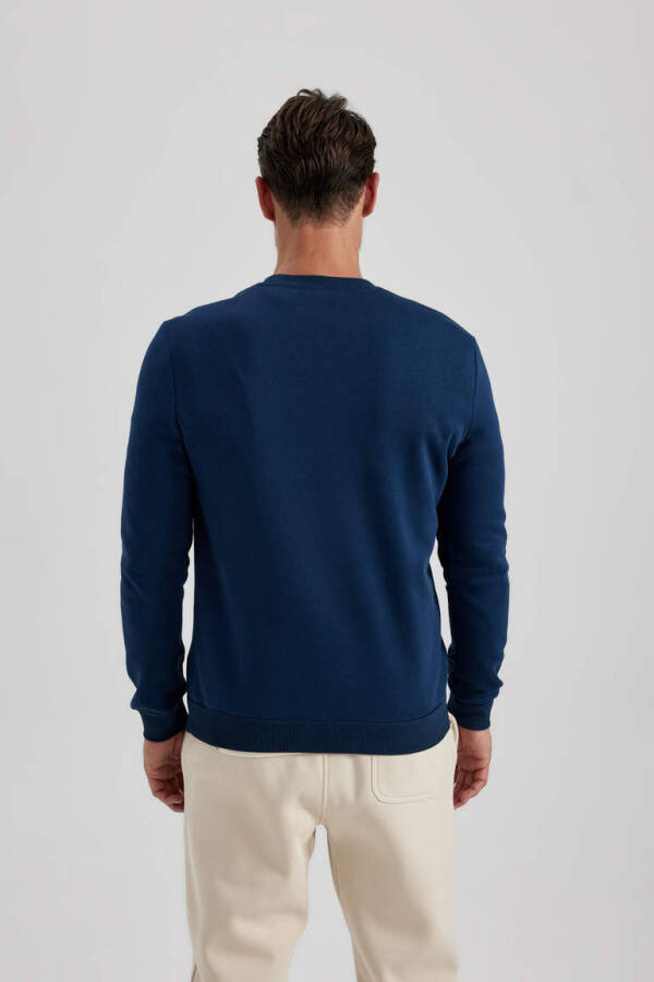 Regular Fit Crew Neck Basic Cotton Sweatshirt Indigo - 5