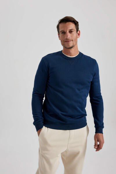 Regular Fit Crew Neck Basic Cotton Sweatshirt Indigo - 6