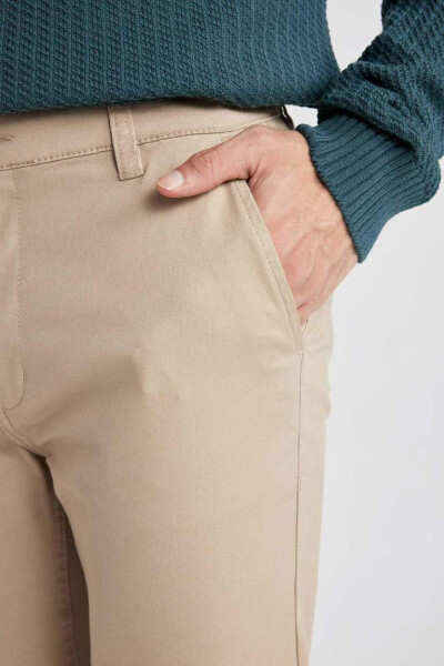 Regular Fit Fermuar Cepli Düz Paça Gabardin Chino Kanvas Pantolon Kum - 8