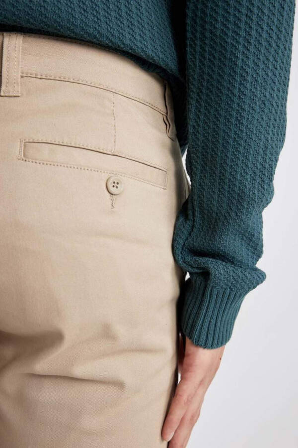 Regular Fit Fermuar Cepli Düz Paça Gabardin Chino Kanvas Pantolon Kum - 9