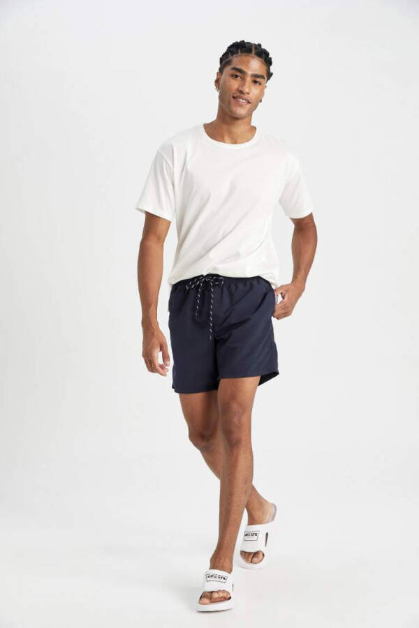 Regular Fit File Lined Knee-Length Swim Shorts Indigo - 2