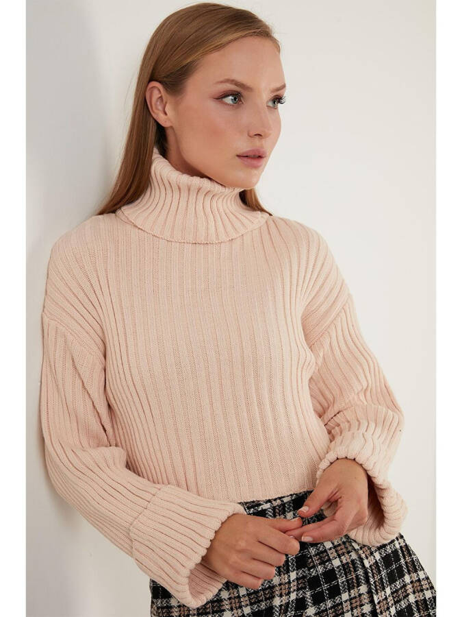 Regular Fit Fisherman Neck Ribbed Knit Crop Sweater 63622118 - 3