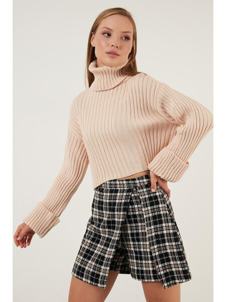 Regular Fit Fisherman Neck Ribbed Knit Crop Sweater 63622118 - 5