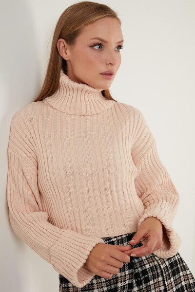 Regular Fit Fisherman Neck Ribbed Knit Crop Sweater 63622118 - 13