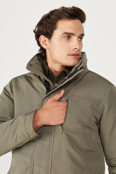 Regular Fit Green Hooded Parka - 3