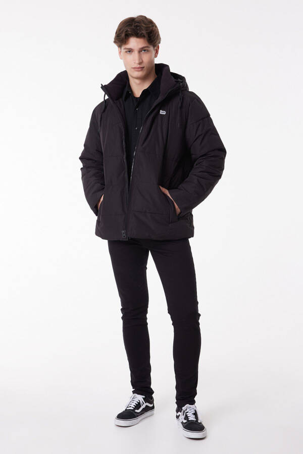 Regular Fit Hooded Black Puffer Jacket - 1