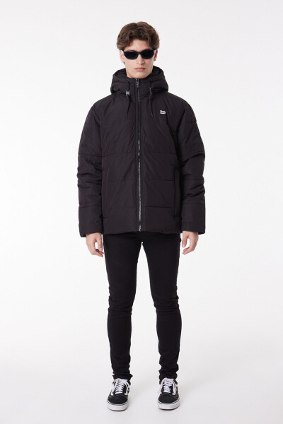 Regular Fit Hooded Black Puffer Jacket - 2