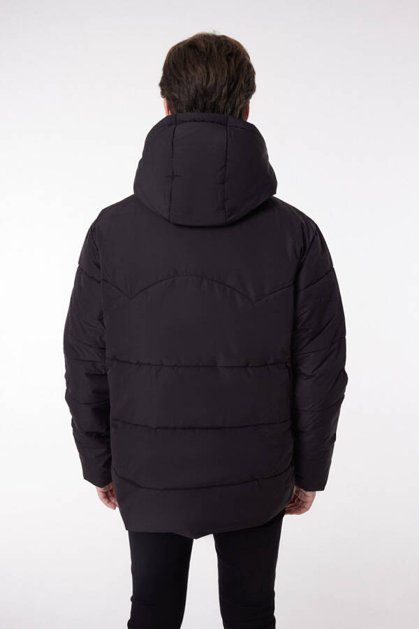 Regular Fit Hooded Black Puffer Jacket - 5