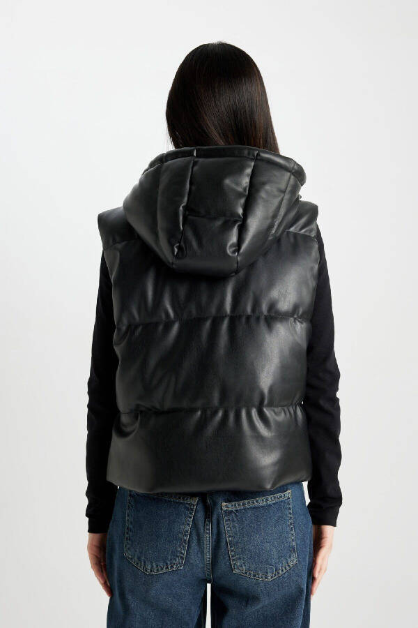 Regular Fit Hooded Faux Leather Puffer Vest C0919AX24AU - 7