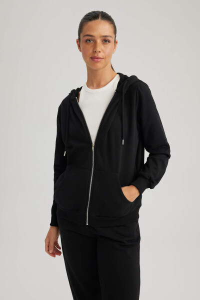 Regular Fit Hooded Zipper Sweatshirt Black - 3