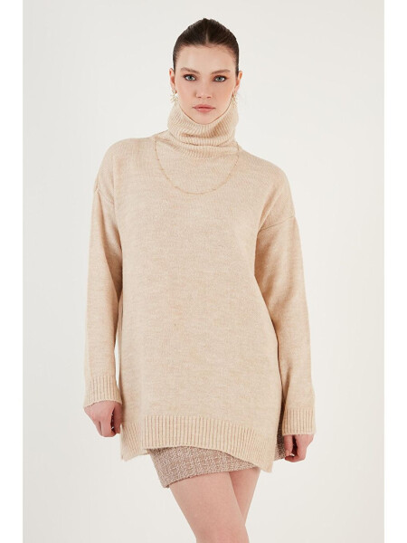 Regular Fit Long Knit Sweater with Side Slits and Turtleneck 4616141 - 7