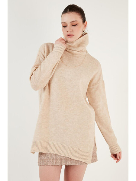 Regular Fit Long Knit Sweater with Side Slits and Turtleneck 4616141 - 8