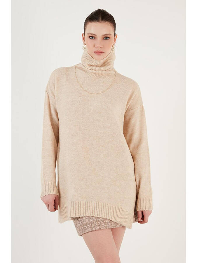 Regular Fit Long Knit Sweater with Side Slits and Turtleneck 4616141 - 2