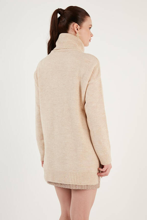 Regular Fit Long Knit Sweater with Side Slits and Turtleneck 4616141 - 5