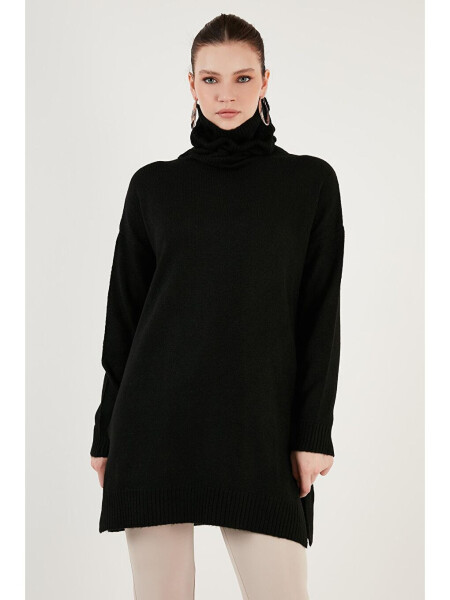 Regular Fit Long Rib Knit Sweater with Side Slits and Turtleneck 4616141 - 2