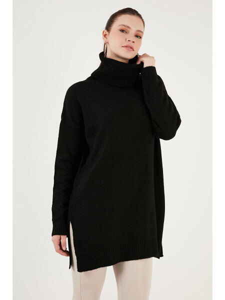 Regular Fit Long Rib Knit Sweater with Side Slits and Turtleneck 4616141 - 3