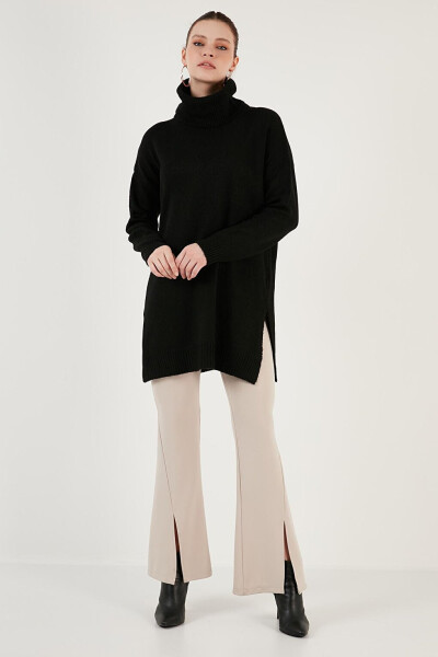 Regular Fit Long Rib Knit Sweater with Side Slits and Turtleneck 4616141 - 6