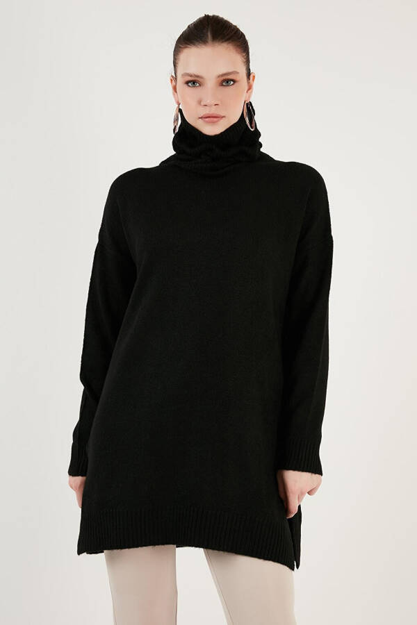 Regular Fit Long Rib Knit Sweater with Side Slits and Turtleneck 4616141 - 7