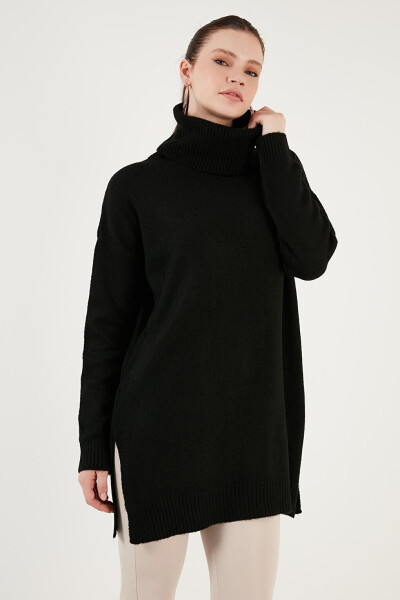 Regular Fit Long Rib Knit Sweater with Side Slits and Turtleneck 4616141 - 8