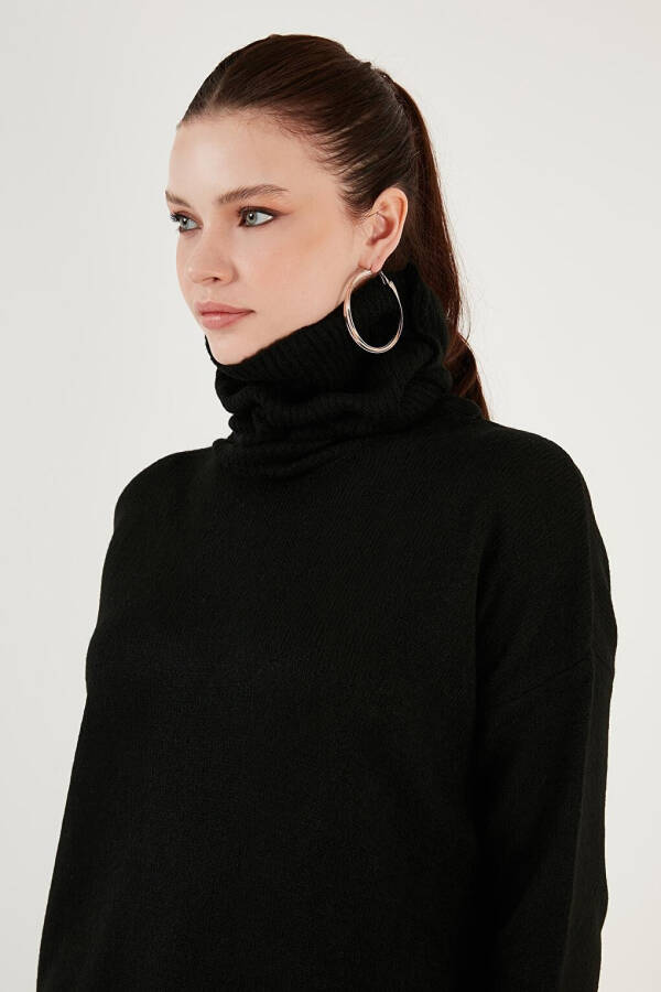 Regular Fit Long Rib Knit Sweater with Side Slits and Turtleneck 4616141 - 9