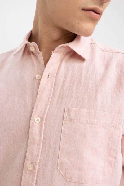 Regular Fit Polo Collar Linen Blend Short Sleeve Shirt Dusty Rose - 9