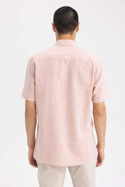 Regular Fit Polo Collar Linen Blend Short Sleeve Shirt Dusty Rose - 10