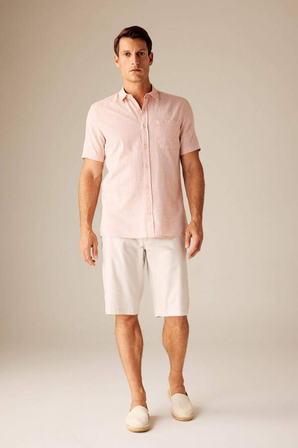 Regular Fit Polo Collar Linen Blend Short Sleeve Shirt Dusty Rose - 12