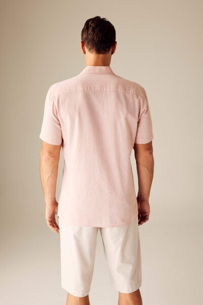 Regular Fit Polo Collar Linen Blend Short Sleeve Shirt Dusty Rose - 15