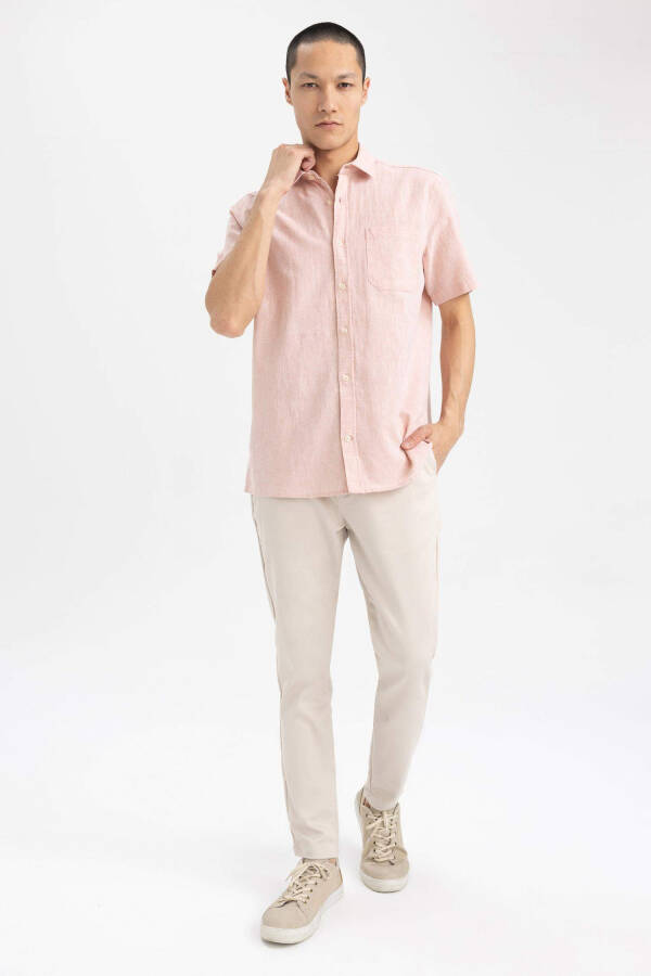 Regular Fit Polo Collar Linen Blend Short Sleeve Shirt Dusty Rose - 17