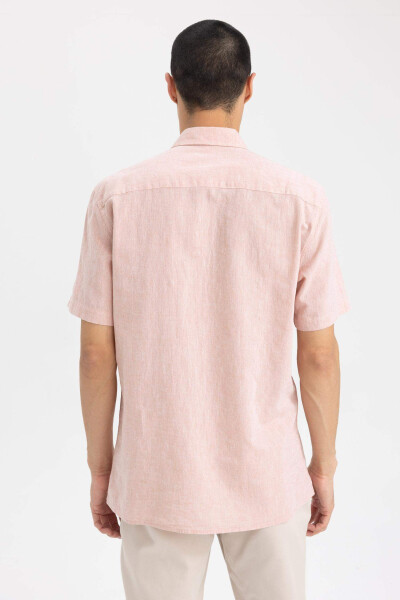 Regular Fit Polo Collar Linen Blend Short Sleeve Shirt Dusty Rose - 20