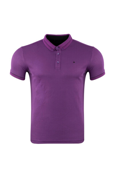 Regular Fit Polo Yaka Kısa Kollu Jakarlı T-shirt - 1