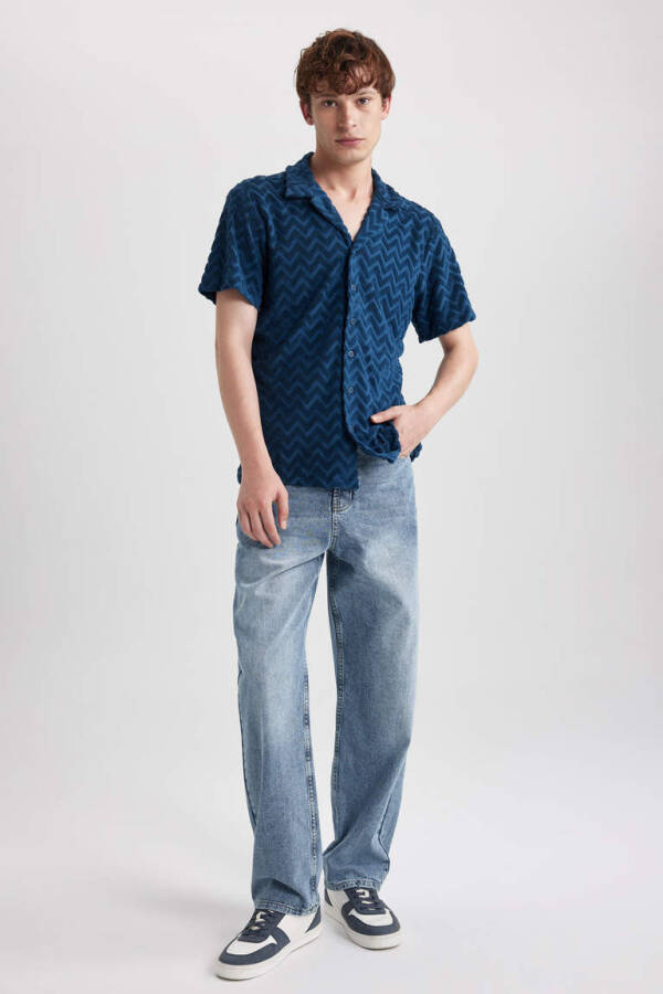 Regular Fit Printed Terrycloth Short Sleeve Shirt Indigo - 2