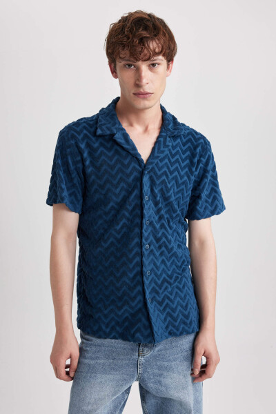 Regular Fit Printed Terrycloth Short Sleeve Shirt Indigo - 7