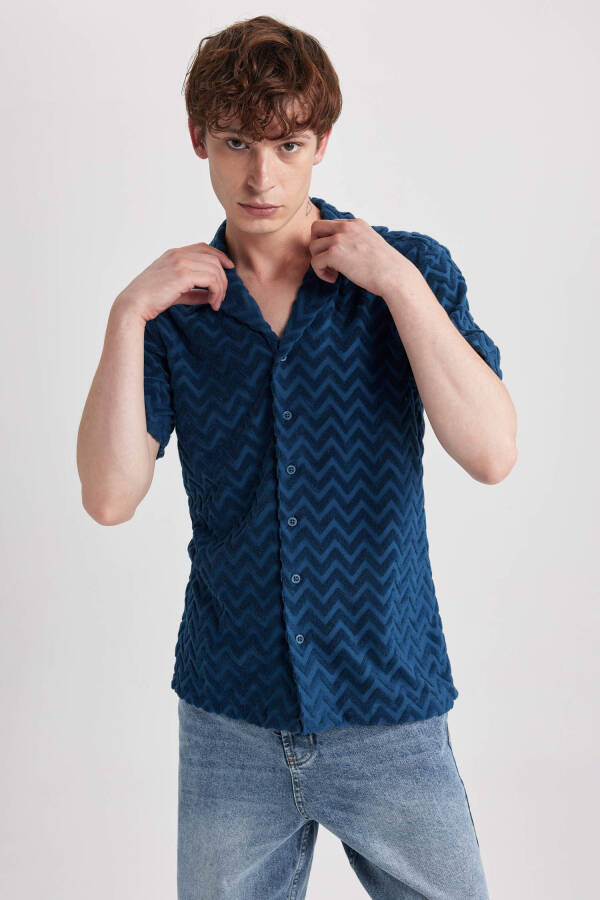 Regular Fit Printed Terrycloth Short Sleeve Shirt Indigo - 9